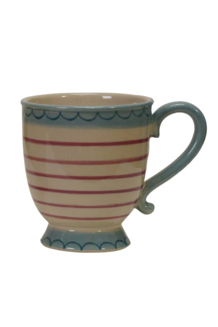 10 oz. Hand-Painted Stoneware Footed Mug, 4 Styles