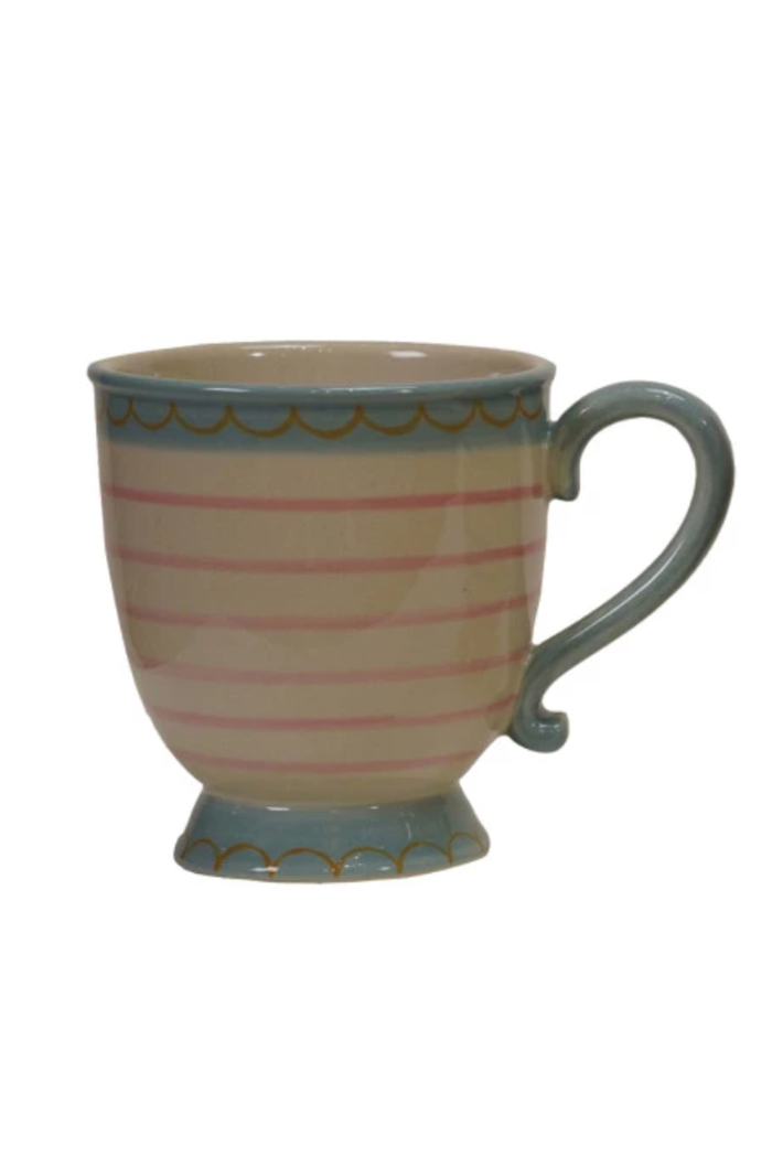 10 oz. Hand-Painted Stoneware Footed Mug, 4 Styles