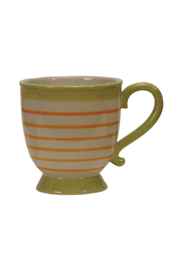 10 oz. Hand-Painted Stoneware Footed Mug, 4 Styles