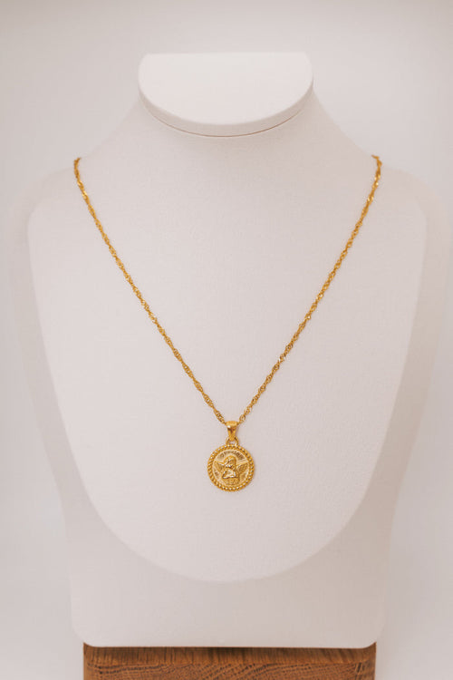 necklace with circular angel pendant