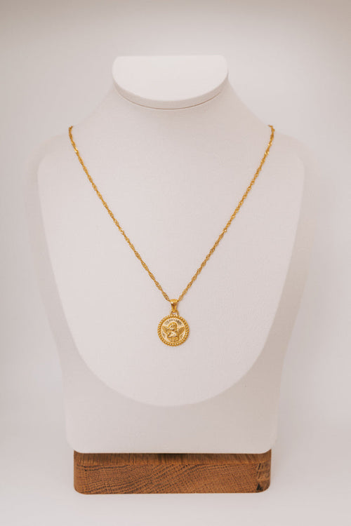 necklace with circular angel pendant