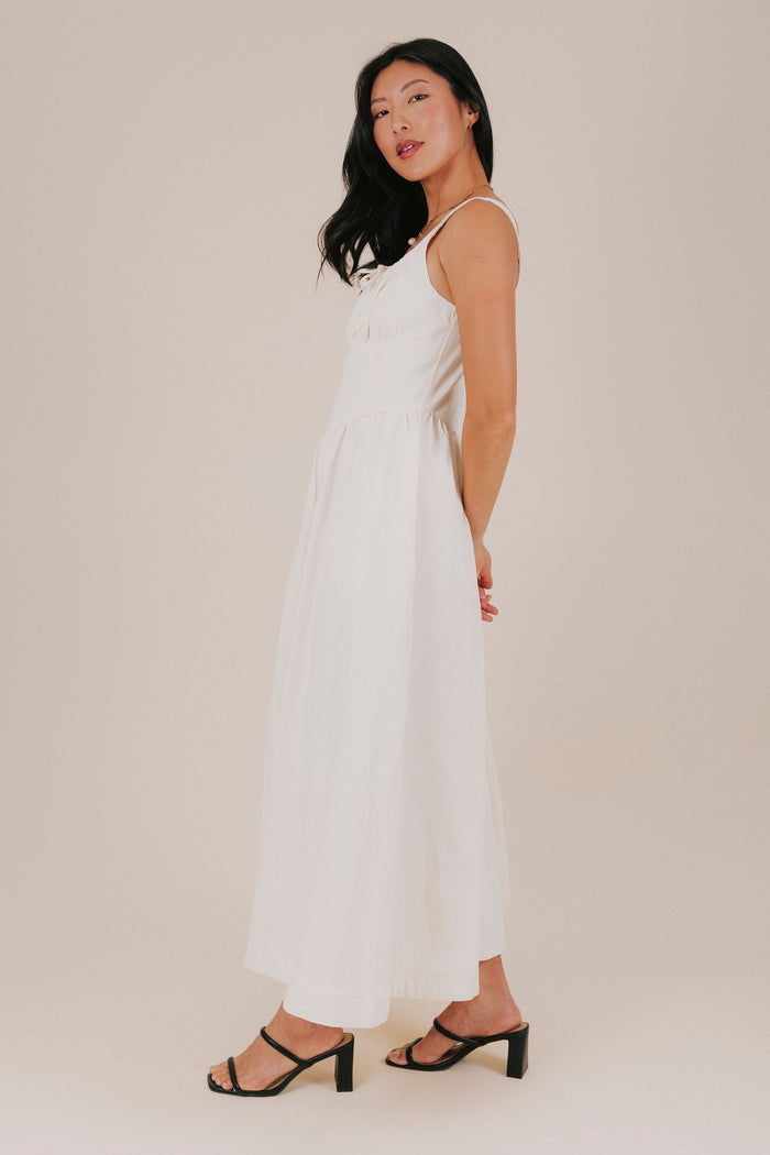 ivory ruched bust midi dress side