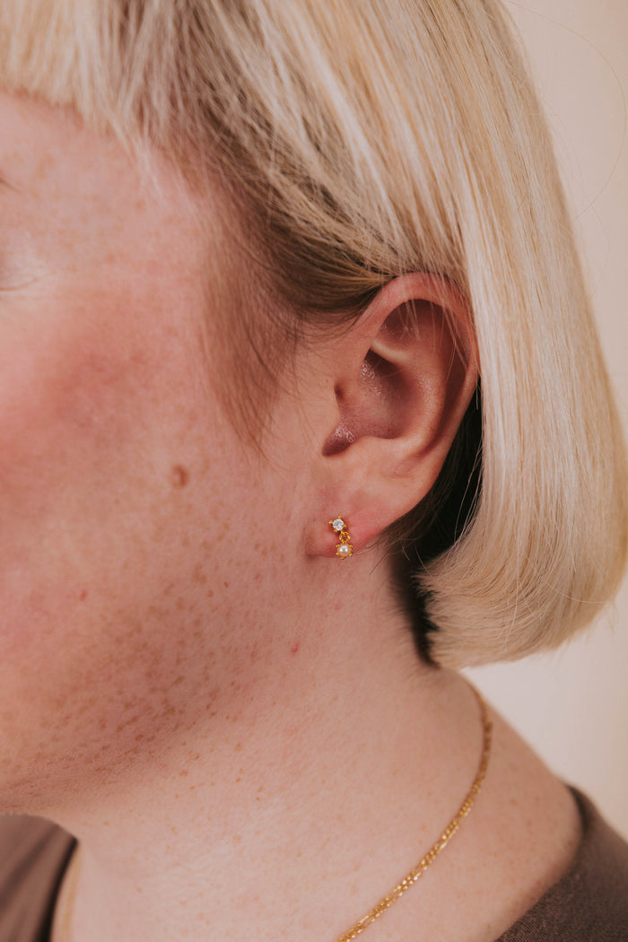 cubic zirconia with pearl dangle stud earring