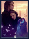 A print featuring two different depictions of Anakin Skywalker and Padmé Amidala in an embrace.