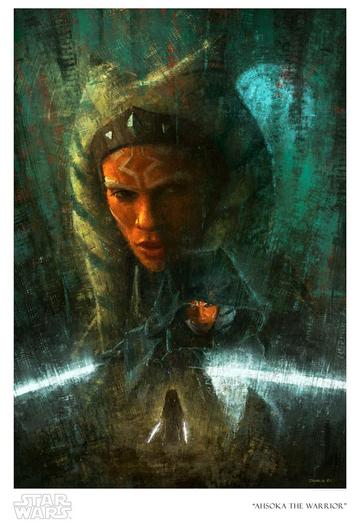 Interpretive artwork of Ahsoka Tano from Star Wars: The Clone Wars, featuring a stylized portrait with a green and blue hue.