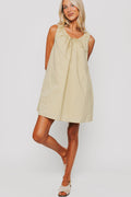 olive striped mini dress with tie at the neckline