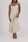 green and white striped midi dress full