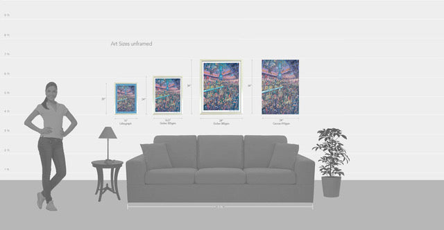 sizing chart for the four different warp core art pieces
