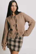 knit open tie cardigan with balloon sleeves