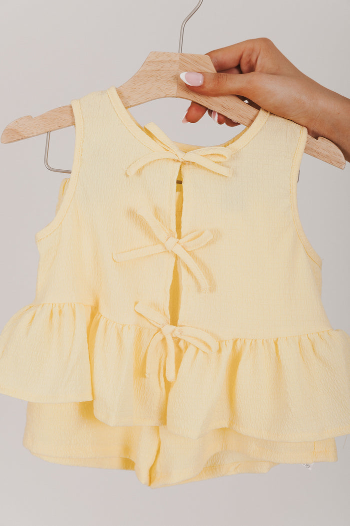 yellow baby short set with bows