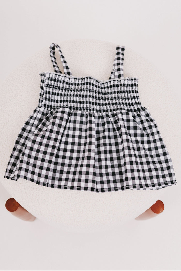 baby black and white gingham set top