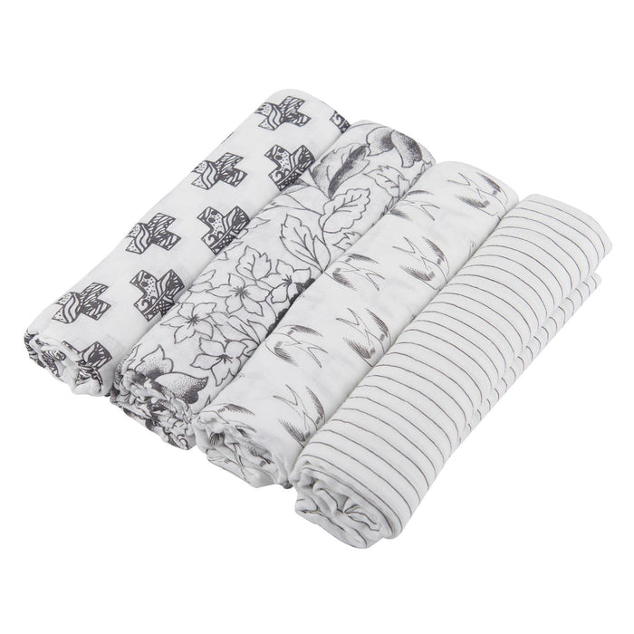 BABY - Monochrome Bamboo Muslin Swaddle 4-Pack