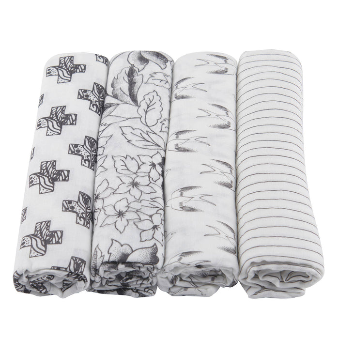BABY - Monochrome Bamboo Muslin Swaddle 4-Pack