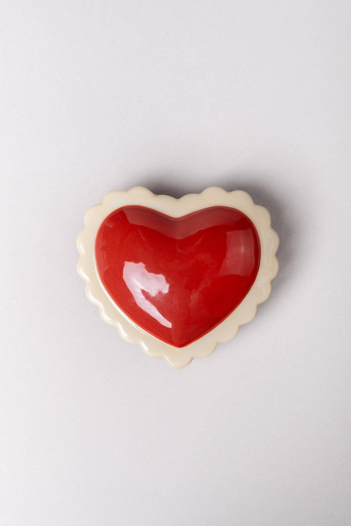 red heart shaped trinket box with lid