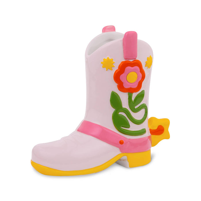 cowboy boot vase pink 
colorful flower spur