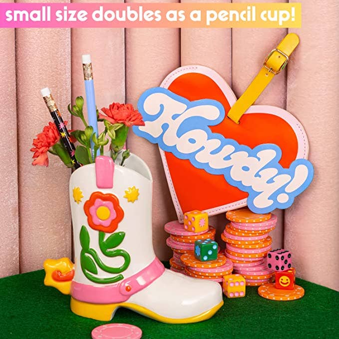 Cowboy boot vase ceramic pink pencil holder desk decoration