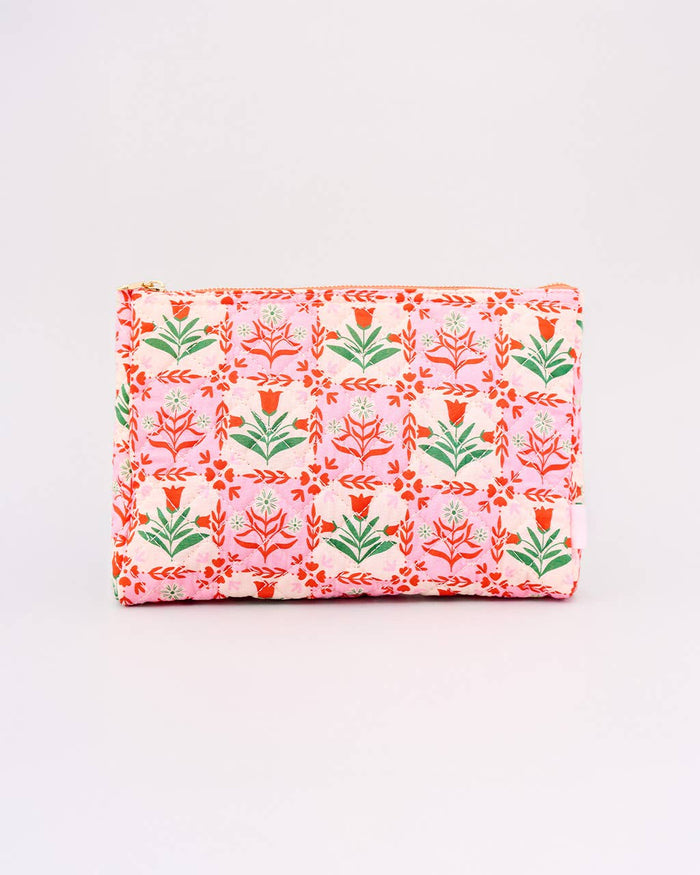 BANDO - Quilted Pouch, Pink Tile Floral