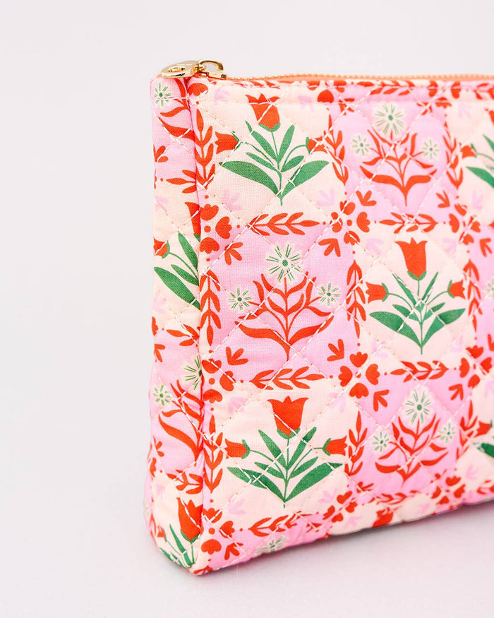 BANDO - Quilted Pouch, Pink Tile Floral