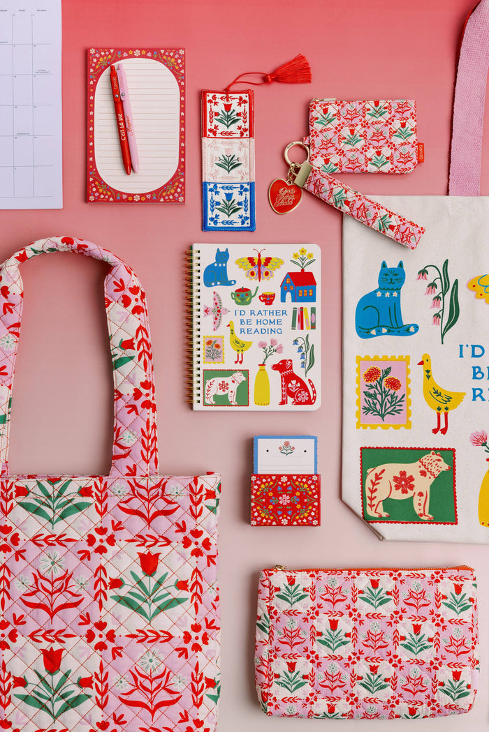 BANDO - Quilted Pouch, Pink Tile Floral