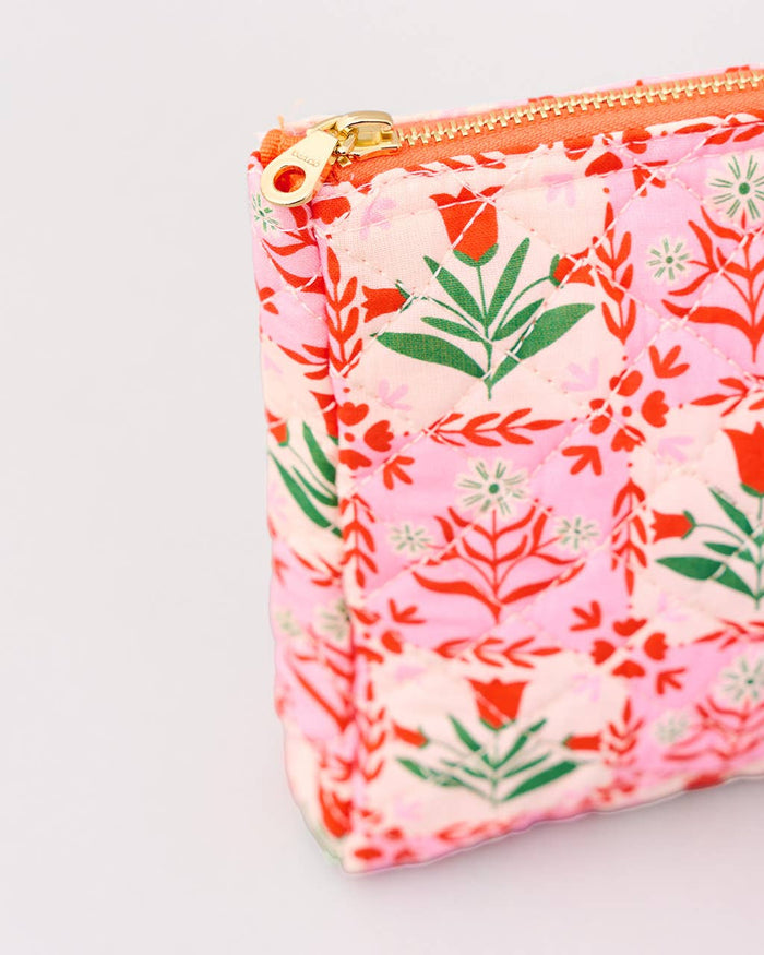 BANDO - Quilted Pouch, Pink Tile Floral