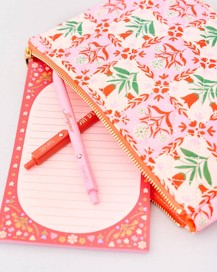 BANDO - Quilted Pouch, Pink Tile Floral