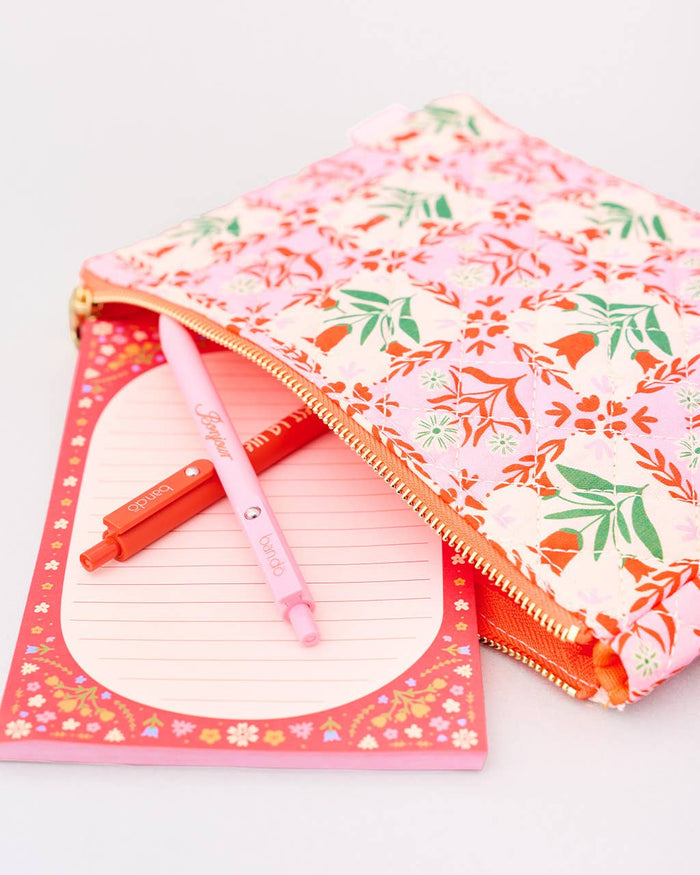 BANDO - Quilted Pouch, Pink Tile Floral