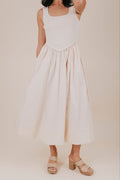 natural basque waist ribbed midi dress front