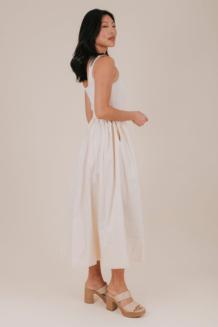 natural basque waist ribbed midi dress side 2