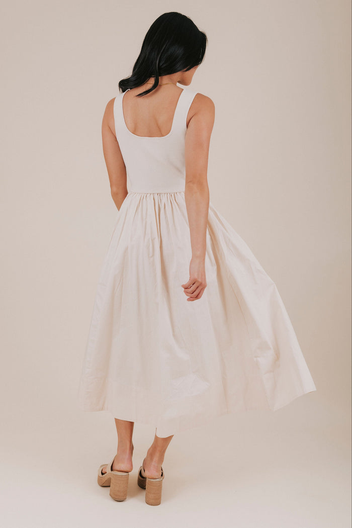 natural basque waist ribbed midi dress back