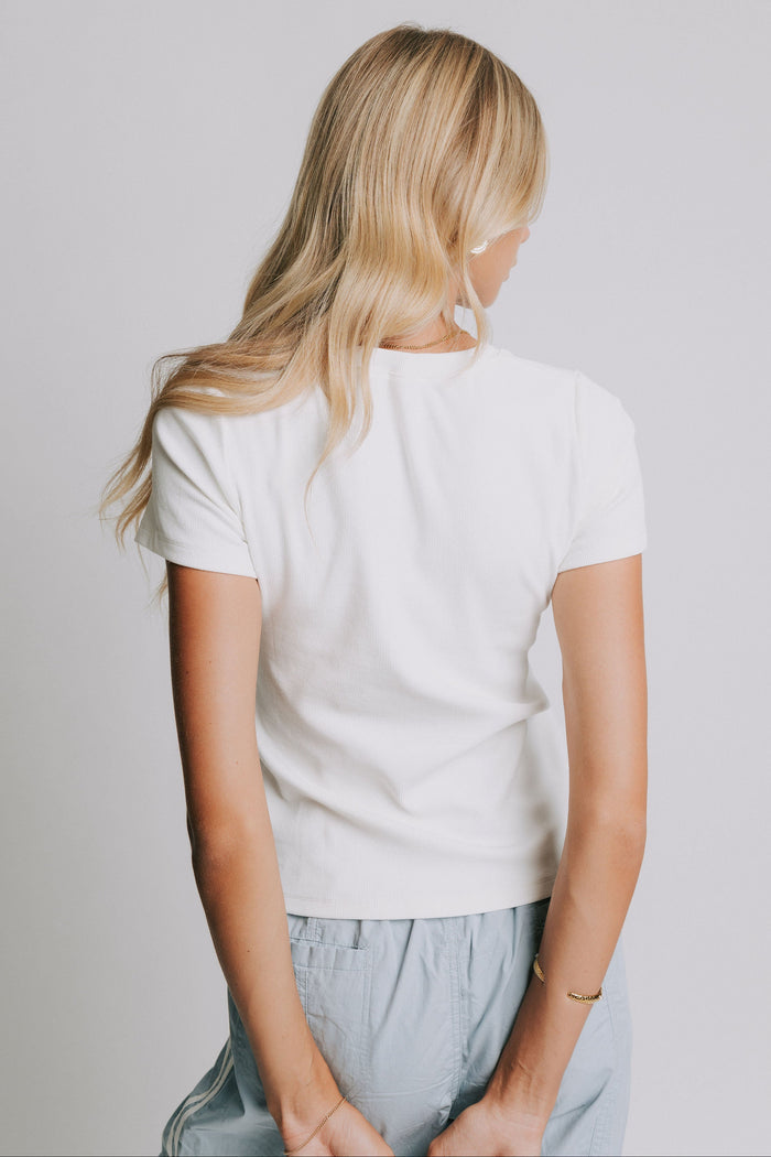 ribbed short sleeve white top back