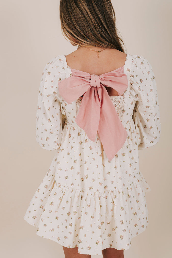 mini dusty pink floral dress back bow