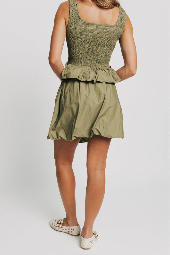 olive bubble hem mini skirt back