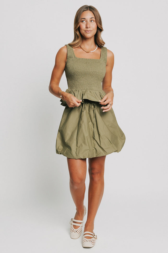 olive bubble hem mini skirt full