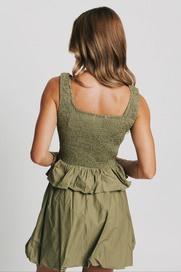 sleeveless olive square neck peplum top back