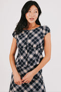 plaid cap sleeve top with buttons