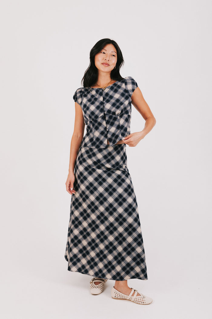plaid cap sleeve top with buttons full set