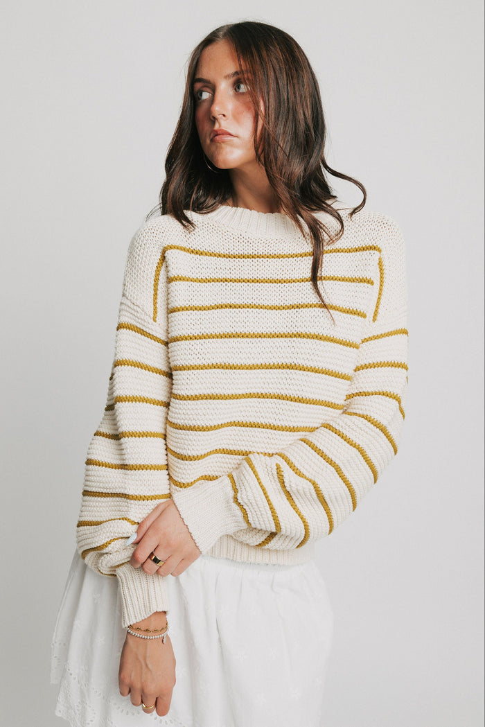 striped knit oversized sweater front