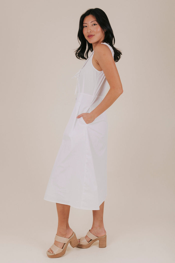 white pan collar pleated bow lined dress side