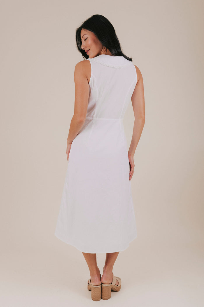 white pan collar pleated bow lined dress back