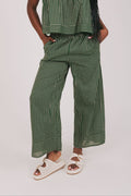 green and tan striped pants front