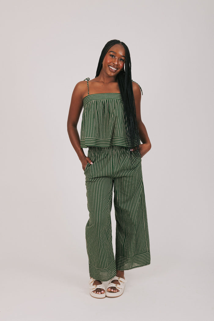 green and tan striped pants full