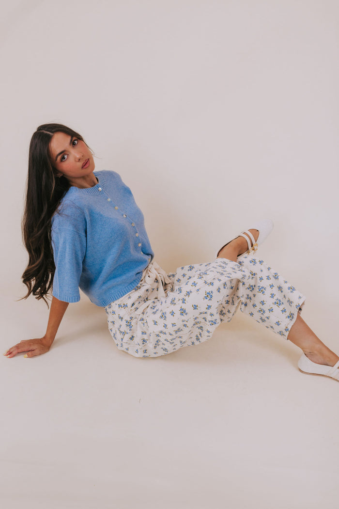 Denim patterned pants woven tied belt off-white pockets