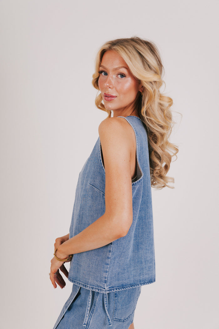 baggy denim vest top side