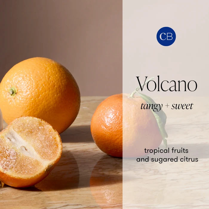 Volcano scent by capri blue that is tangy and sweet with tropical fruits and sugared citrus.