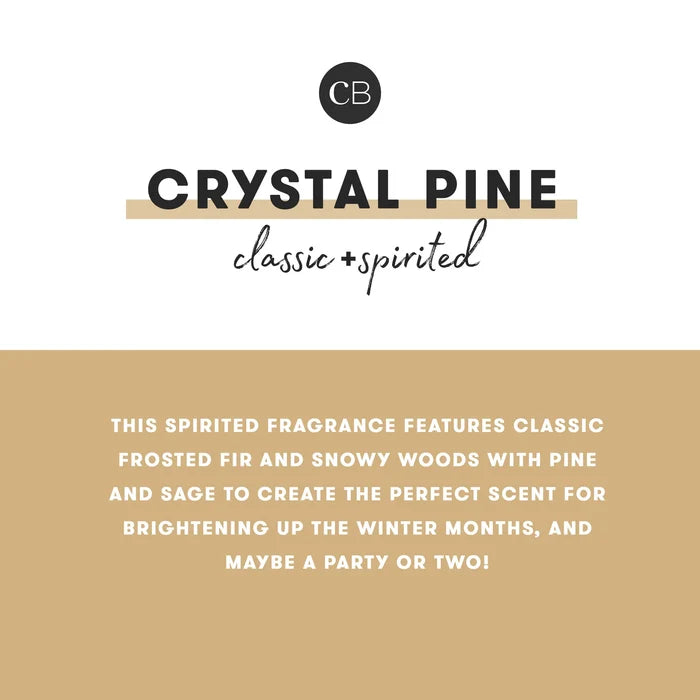 'Crystal Pine' fragrance with description as classic and spirited featuring fir, pine, and sage.