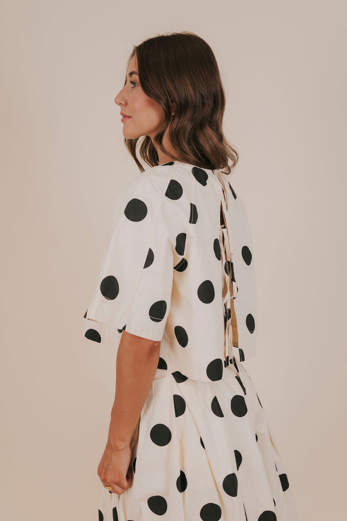 ivory black polka dots open back ties  cropped top side