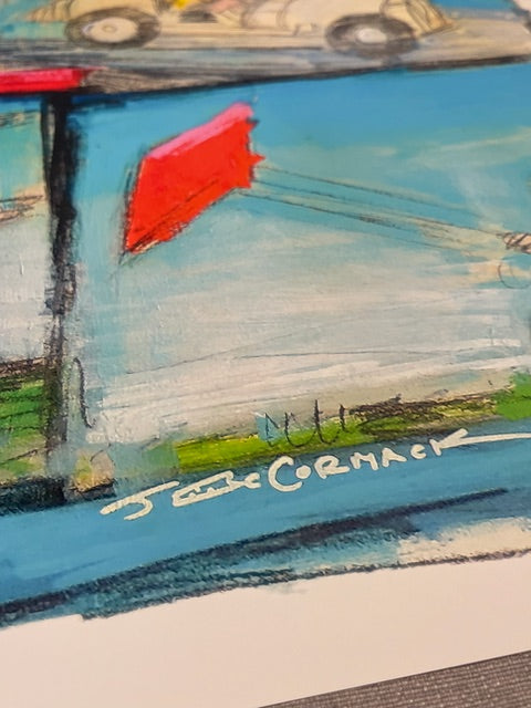 A close up of a Charlie Brown art piece featuring John McCormack's signature.