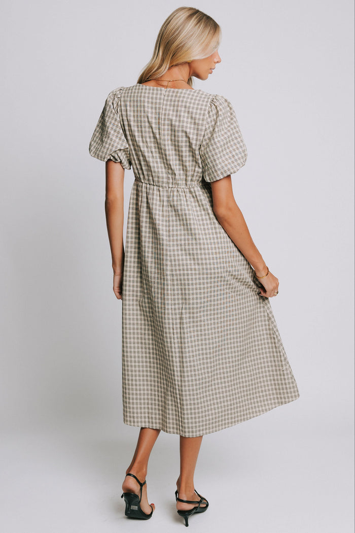 plaid basque waist dress with bow details back