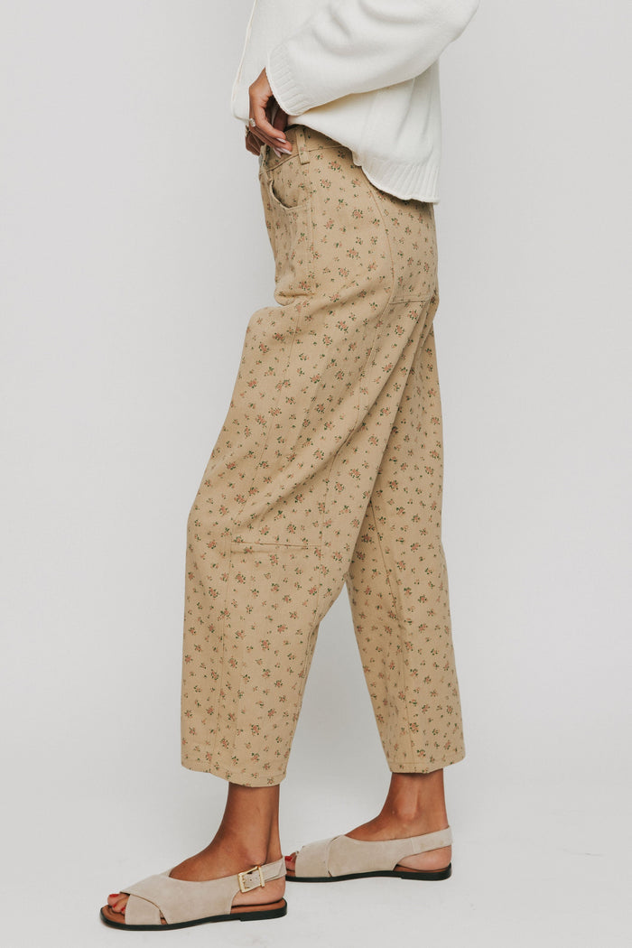 brown floral barrel jeans side