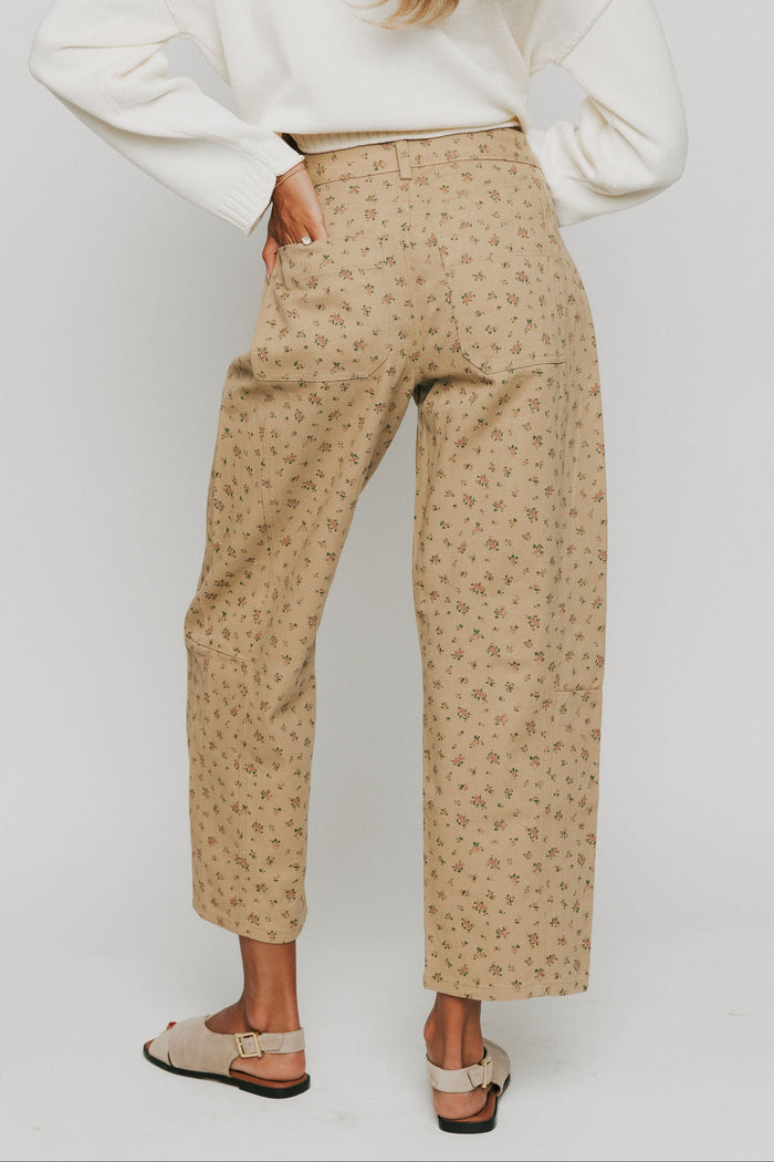 brown floral barrel jeans back